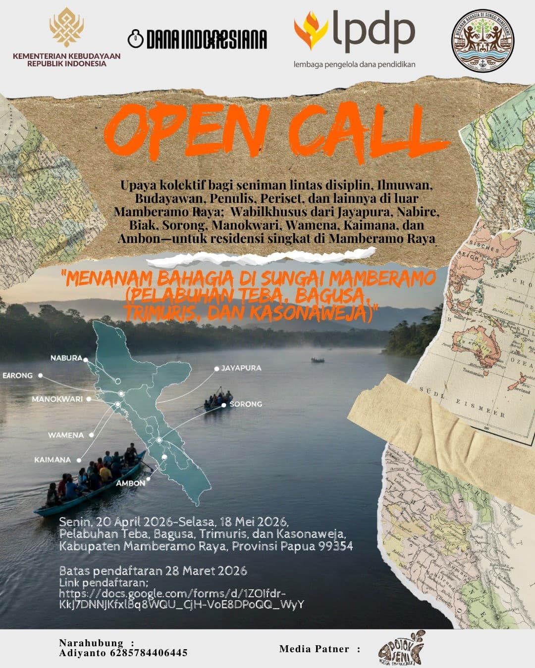 Poster opencall residensi singkat “menanam bahagia di sungai Maberamo (Sumber: Instagram “Menanam Bahagia di Sungai Mamberamo”)