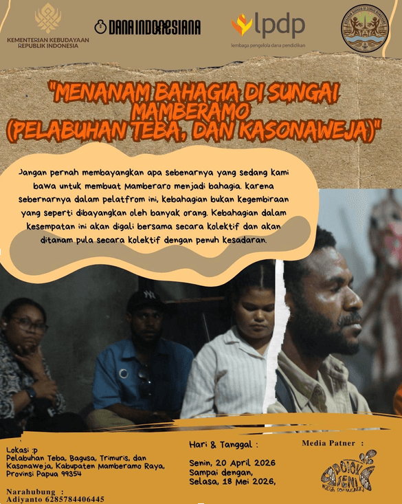 Poster karya multigenre “menanam bahagia di sungai Maberamo (Sumber: Instagram “Menanam Bahagia di Sungai Mamberamo”)